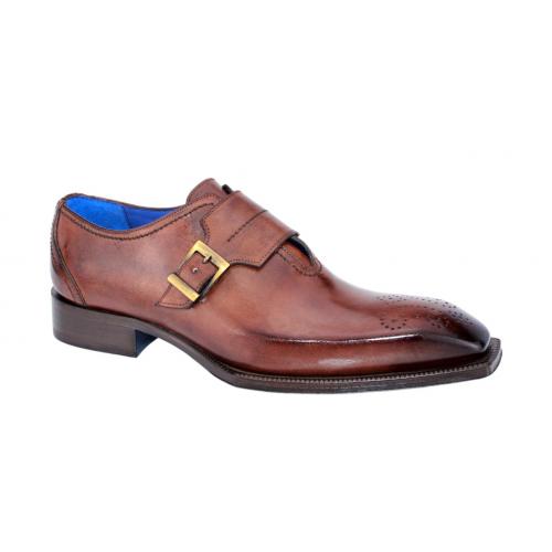 Emilio Franco "Luca II" Chocolate Genuine Italian Calf Leather Monk Strap Dress Shoes.